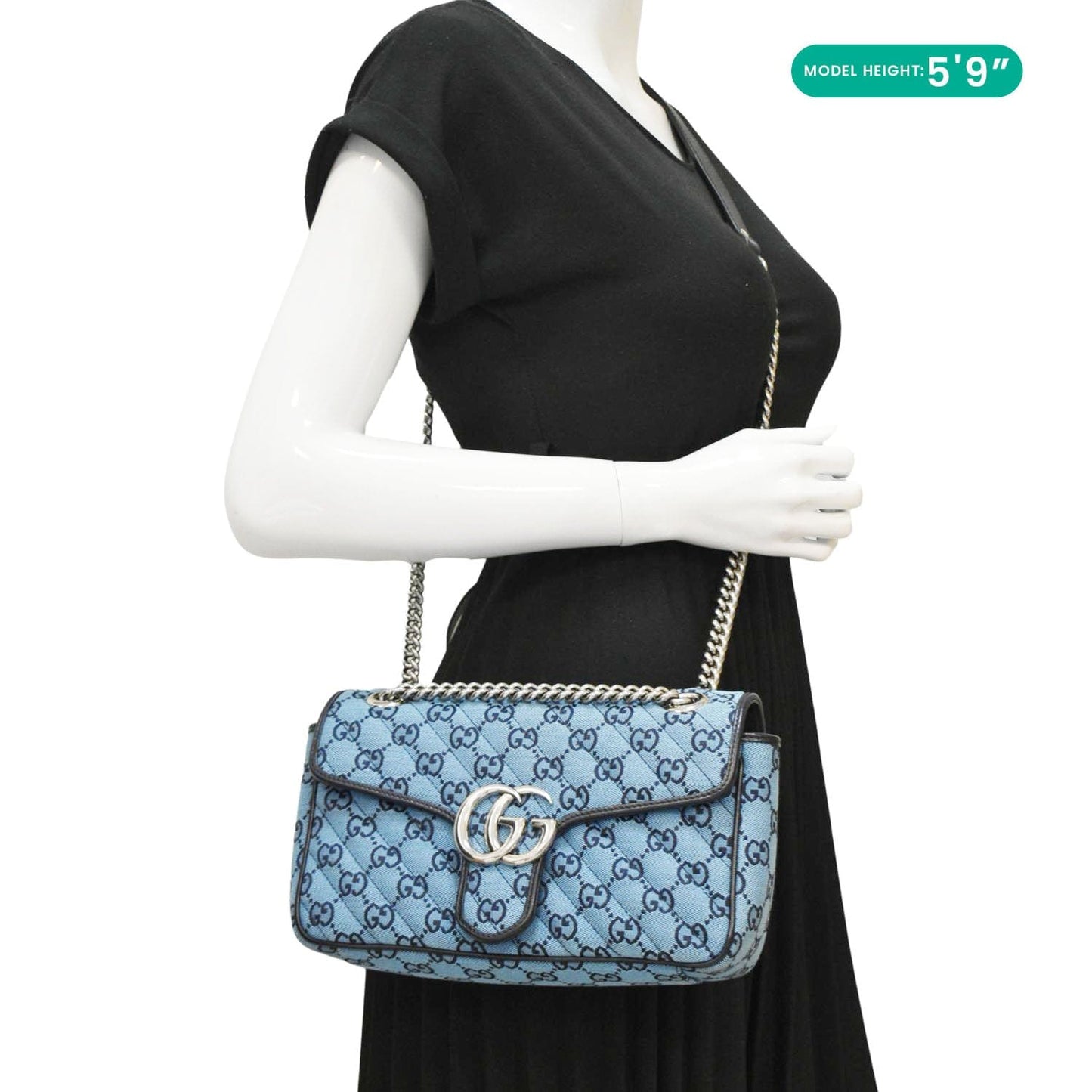 GUCCI GG Marmont Canvas Leather Crossbody Bag Blue 443497