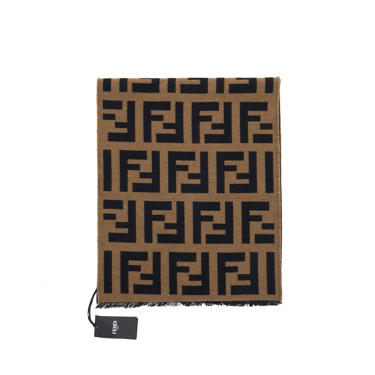 Fendi Logo Scarf Wool and Silk Scarf Caramel