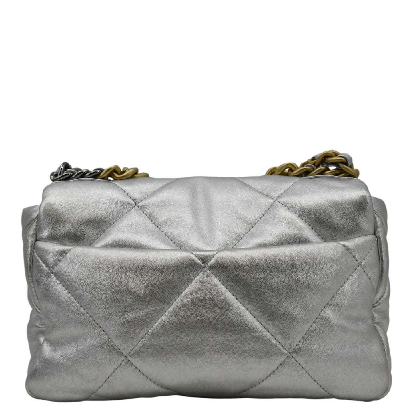 CHANEL 19 Medium Flap Quilted Leather Shoulder Bag Metallic Silver