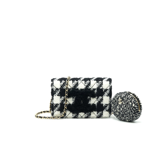 Chanel Houndstooth Tweed Wallet On Chain Black/ White Crossbody