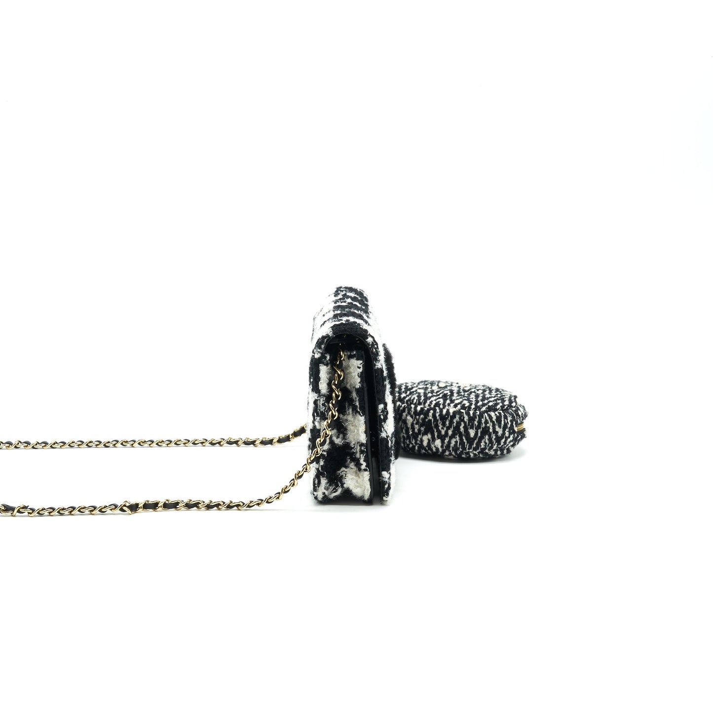 Chanel Houndstooth Tweed Wallet On Chain Black/ White Crossbody