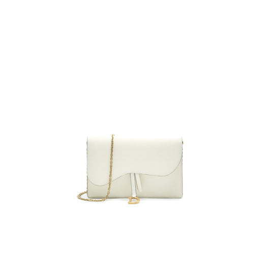 Dior saddle Pouch with Chain White