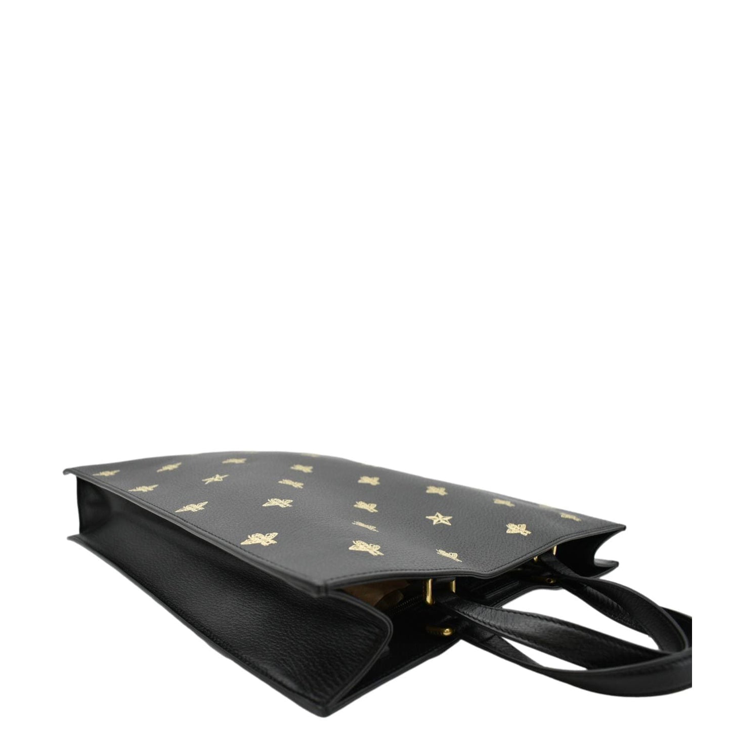 GUCCI Bee Star Grained Calfskin Leather Vertical Tote Black 495444