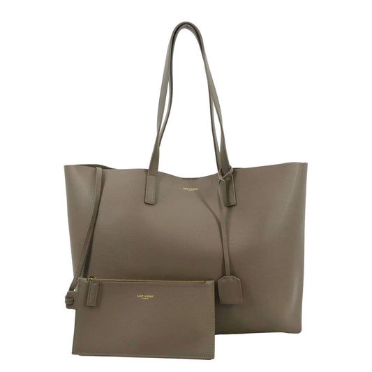 YVES SAINT LAURENT East/West Leather Shopping Tote Bag Beige