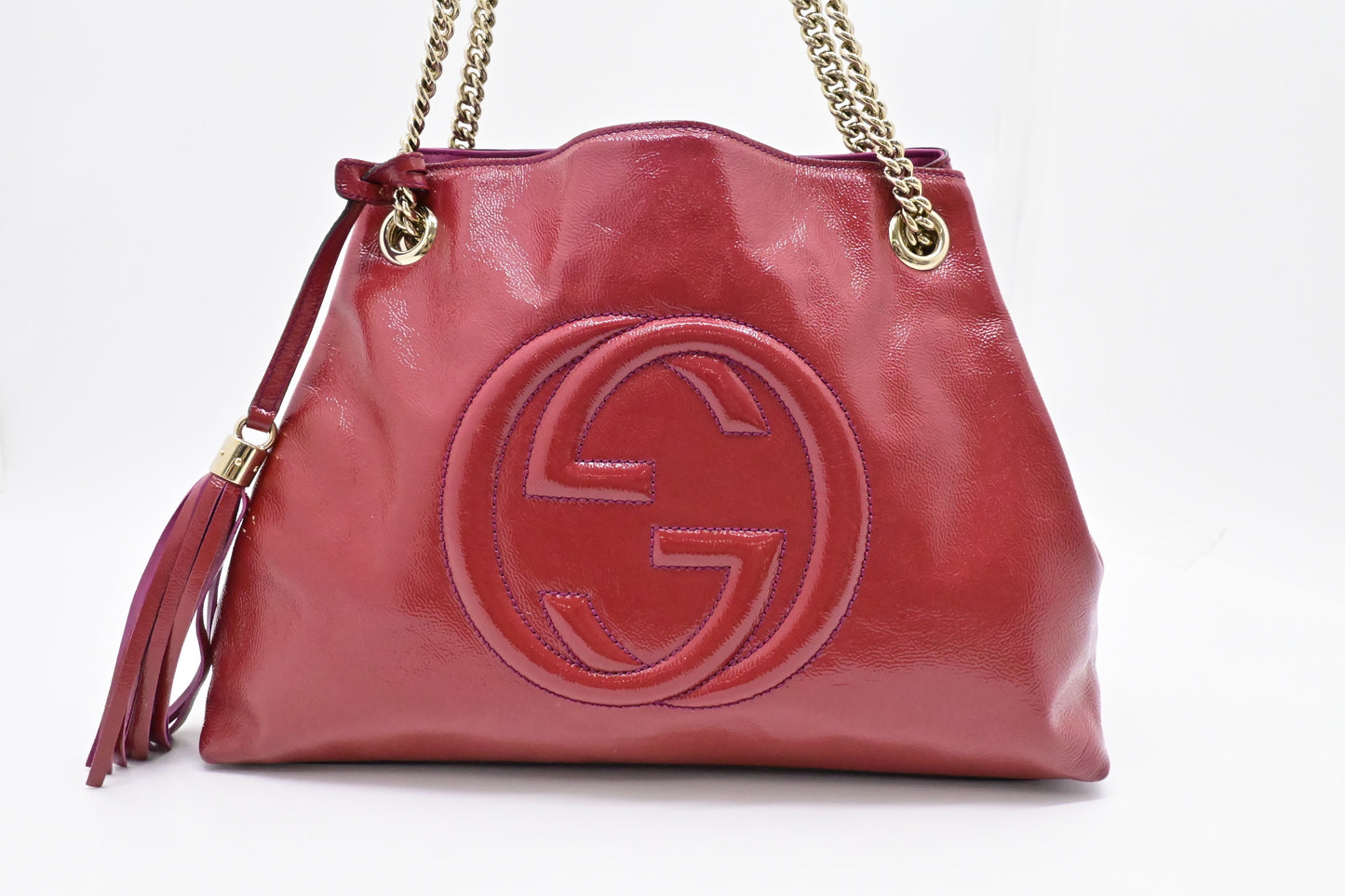 Gucci Soho Chain Shoulder Bag in Pink Red Leather