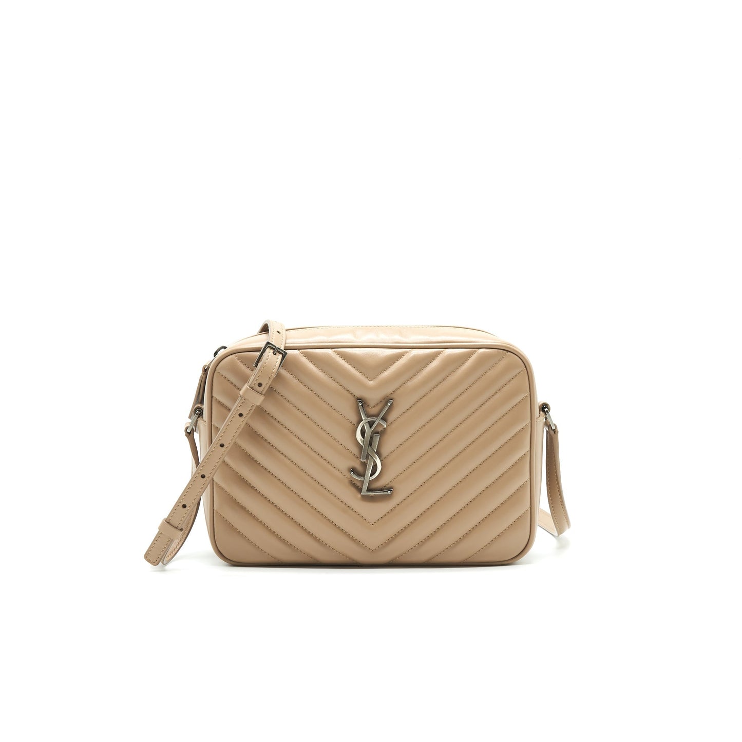 SAINT LAURENT Lou Camera Leather Crossbody Purse Beige