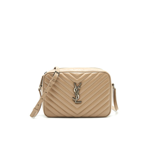 SAINT LAURENT Lou Camera Leather Crossbody Purse Beige