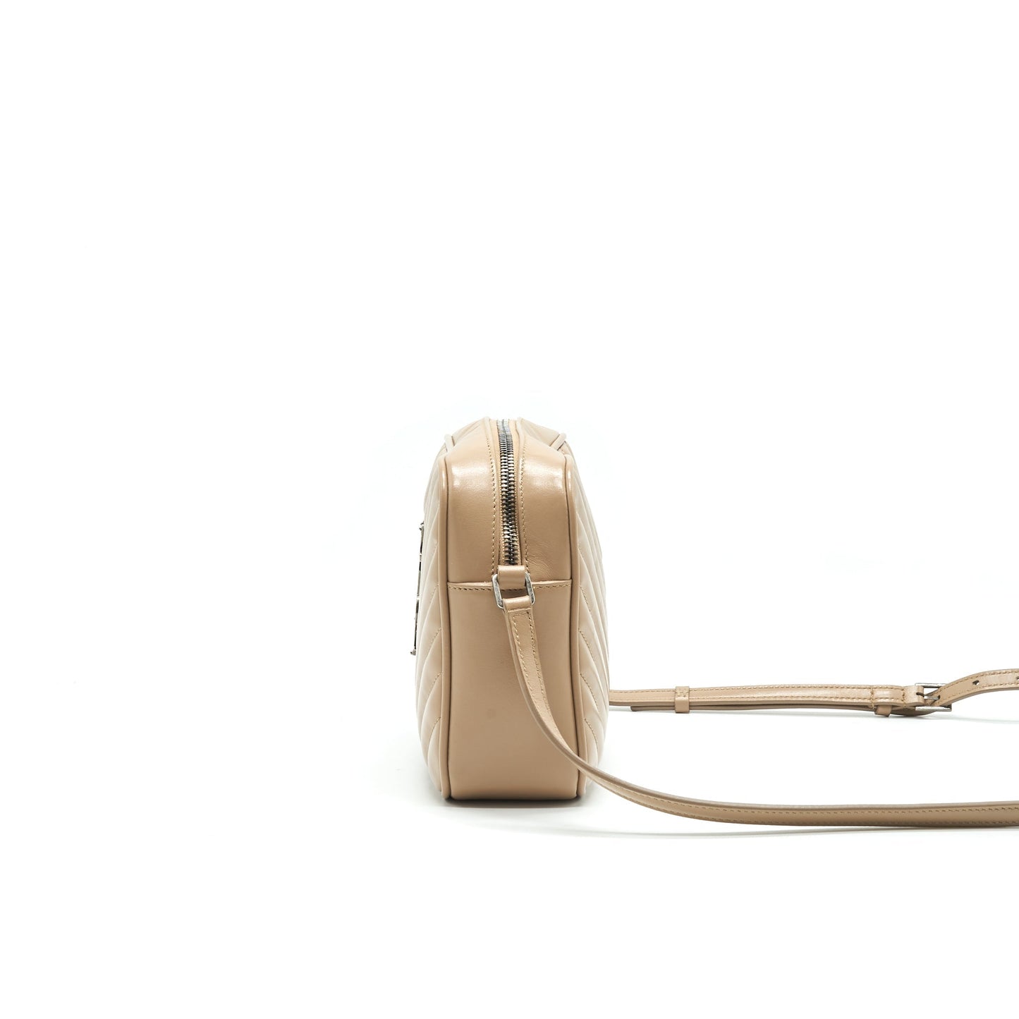 SAINT LAURENT Lou Camera Leather Crossbody Purse Beige