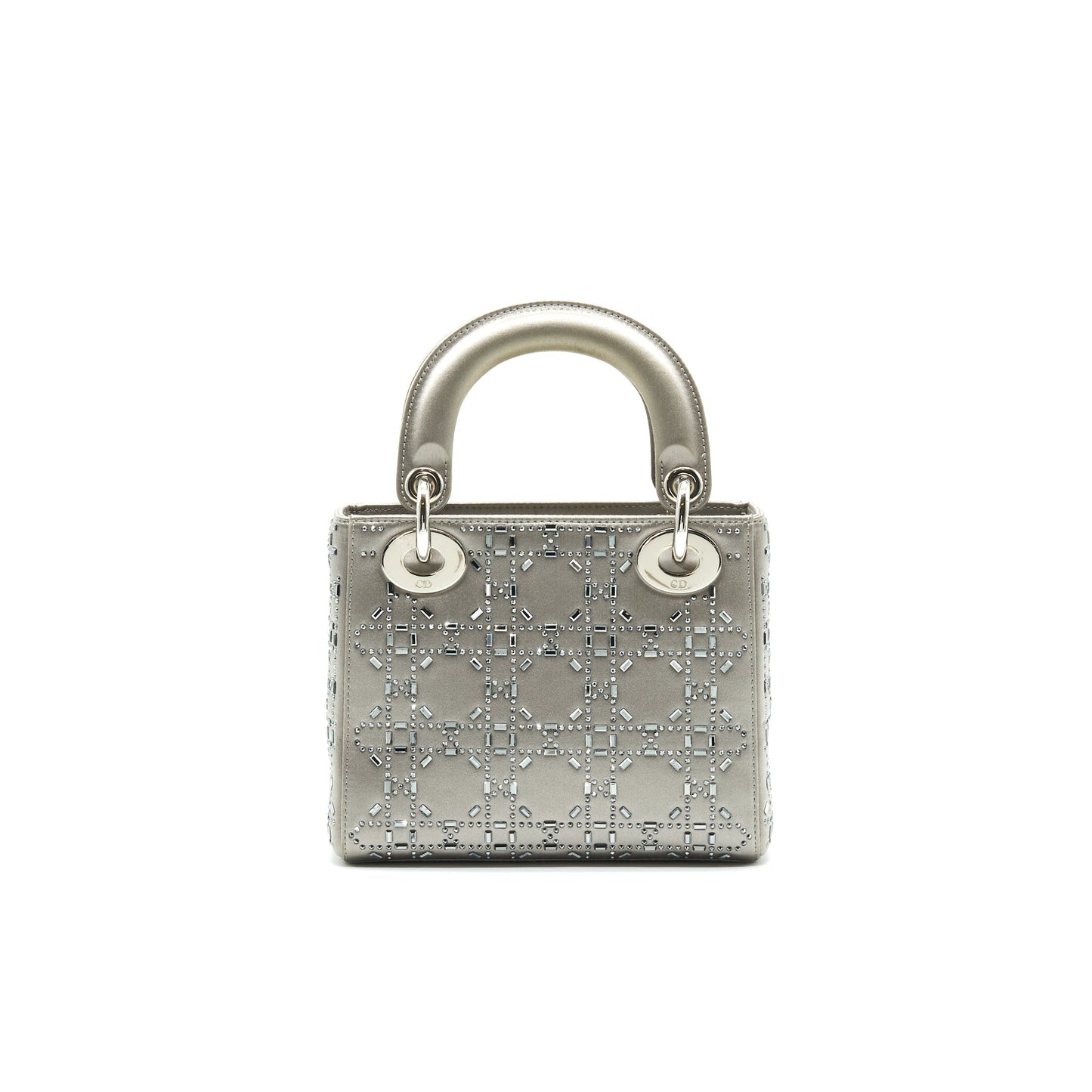 CHRISTIAN Satin Crystal Cannage Mini Lady Dior Gray