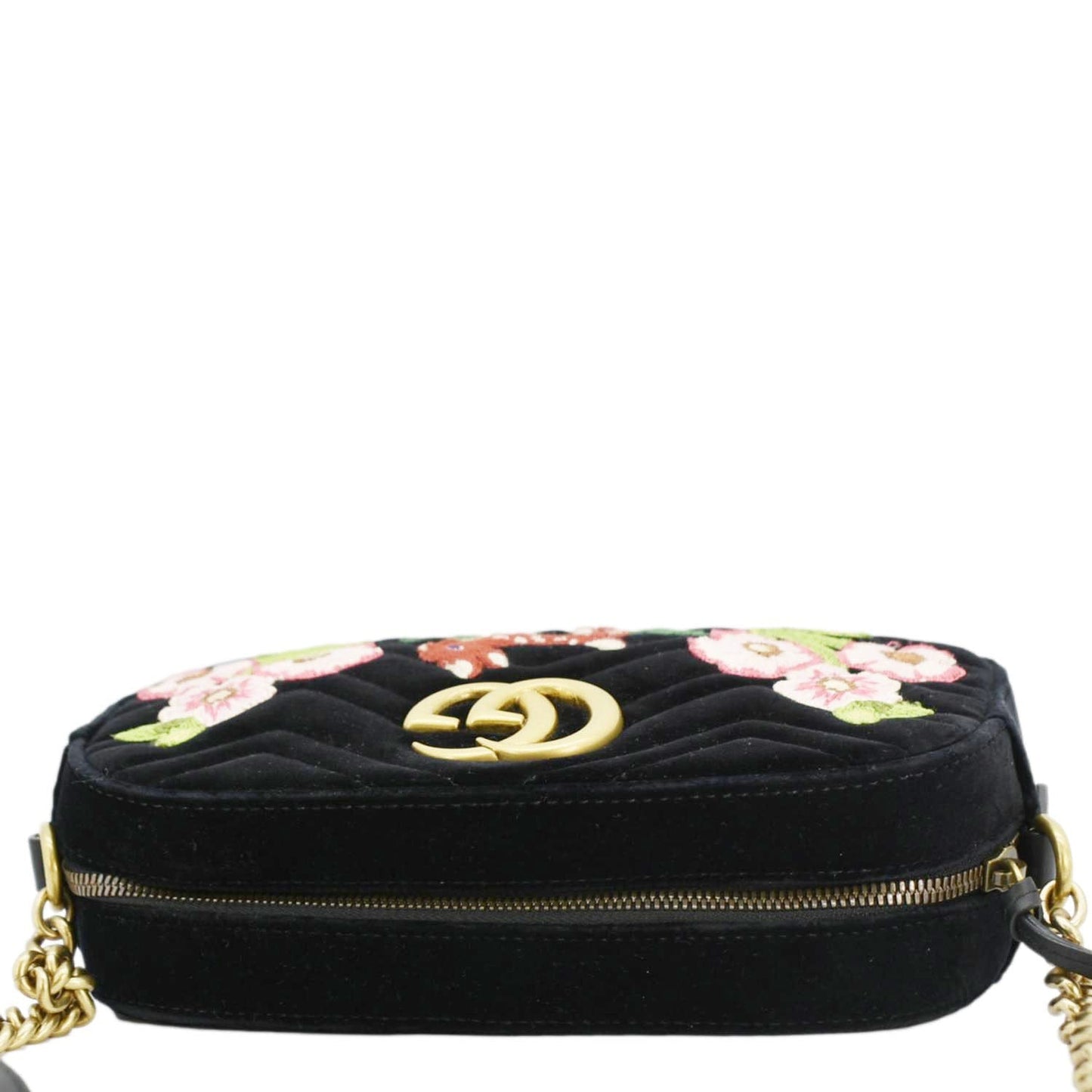 GUCCI GG Marmont Small Matelasse Deer Embroidered Velvet Camera Bag Black