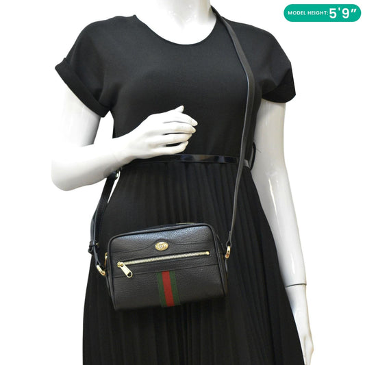 GUCCI Ophidia Web Mini  Leather Crossbody Bag Black 719885