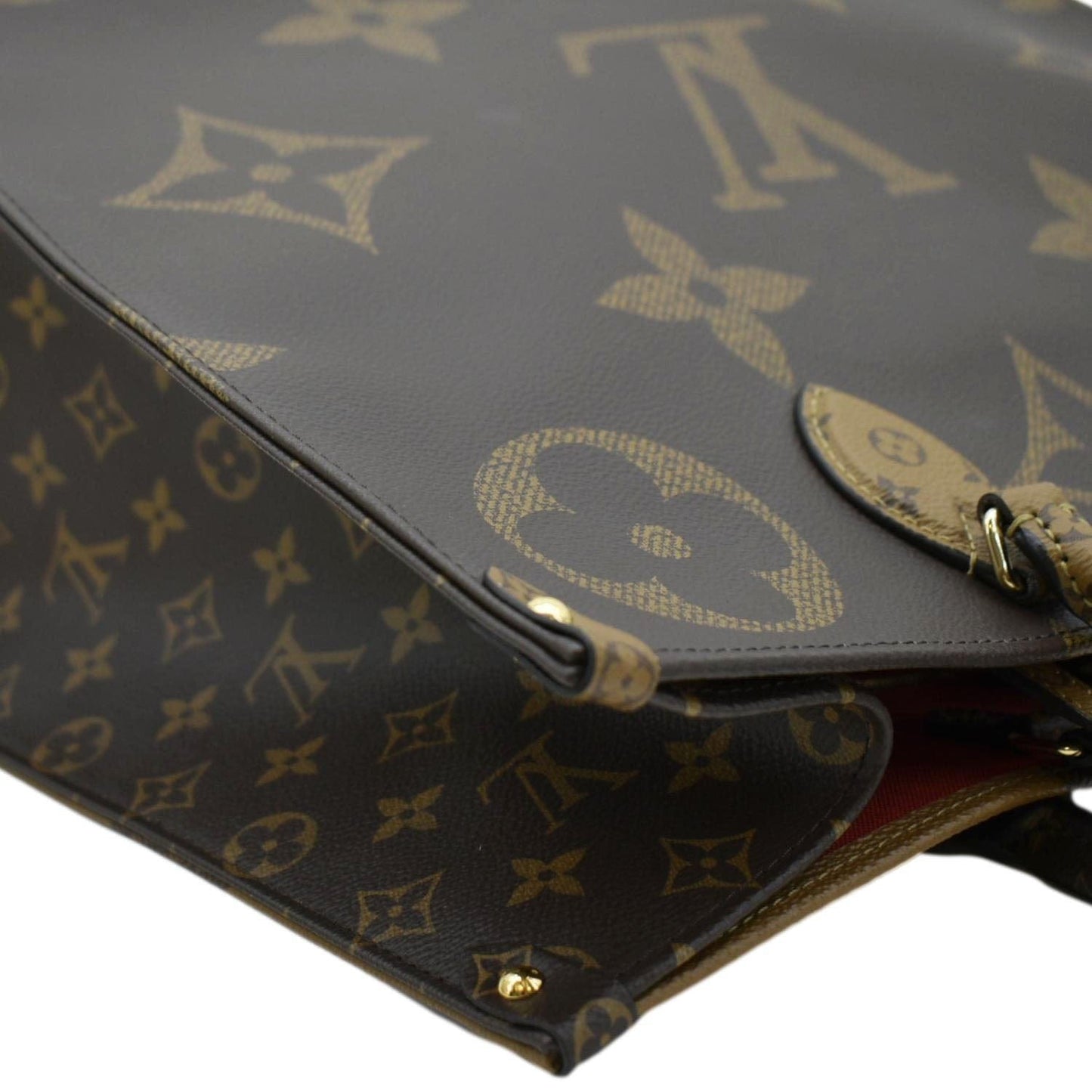 LOUIS VUITTON Onthego GM Giant Monogram Reverse Canvas Tote Bag Brown