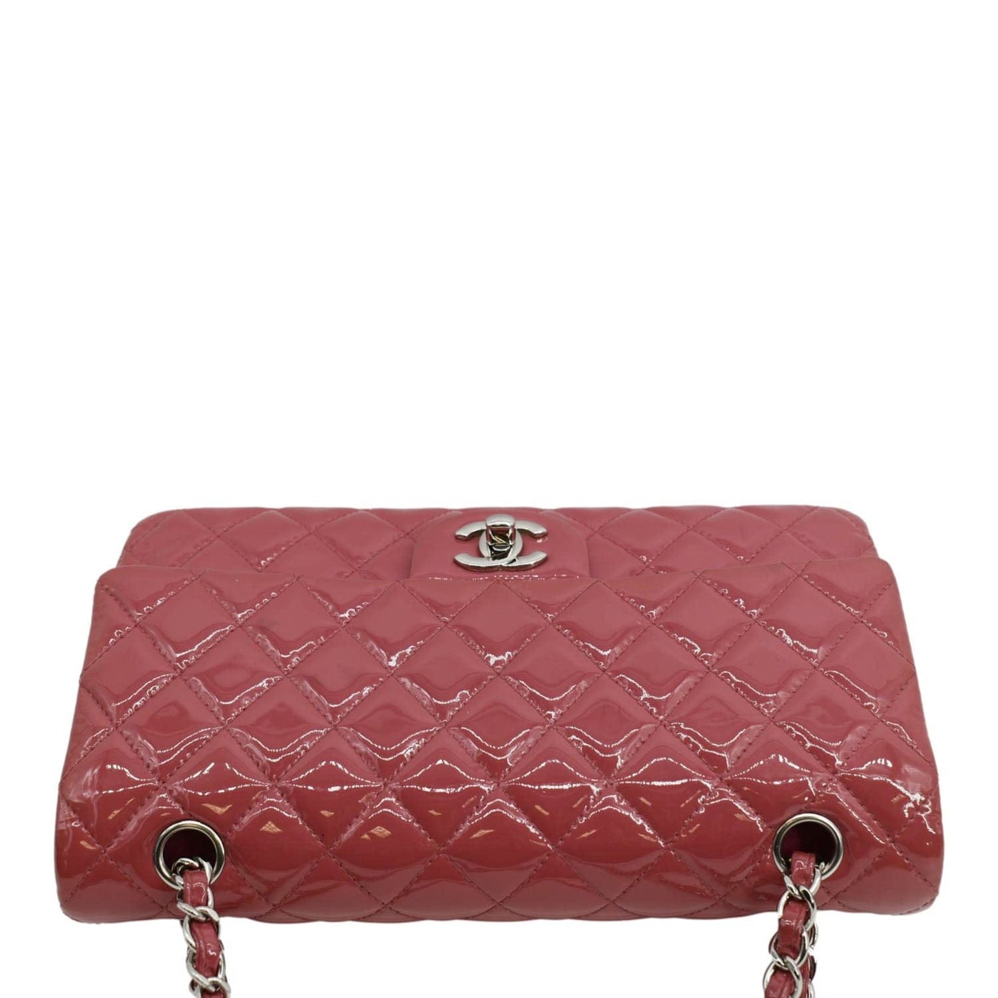 CHANEL Classic Double Flap Patent Leather Shoulder Bag Rose Pink
