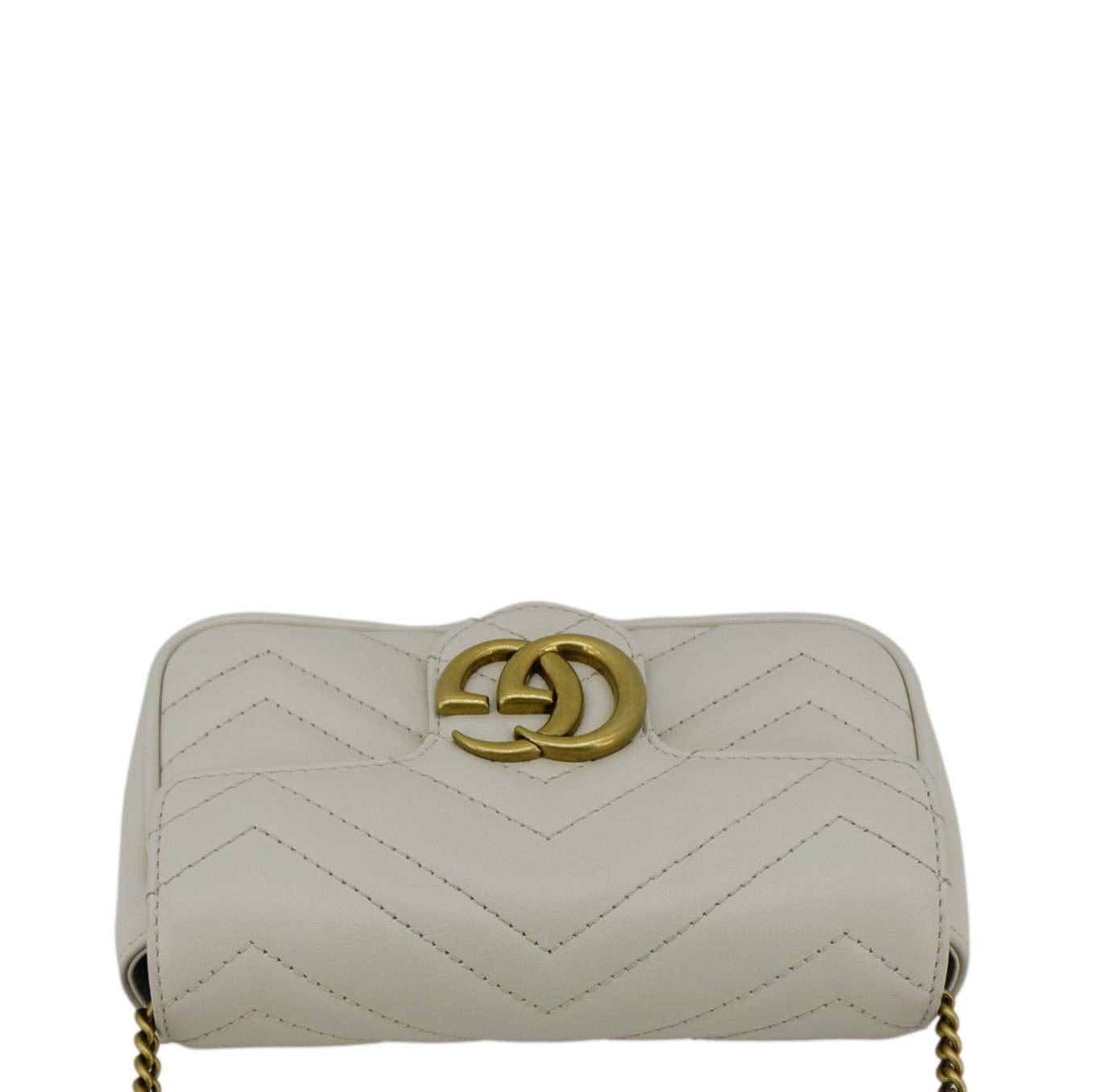 GUCCI GG Marmont Super Mini  Matelasse Leather Crossbody Bag White 476433