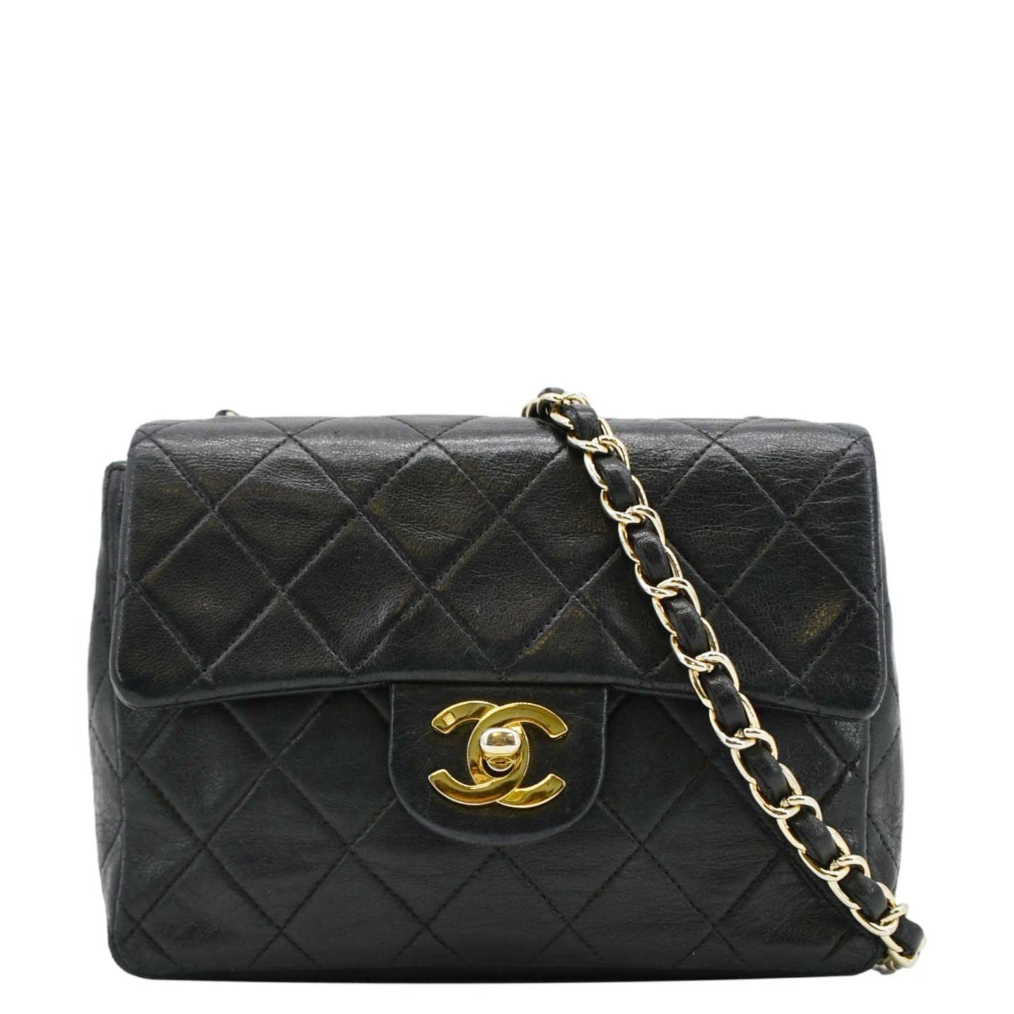 CHANEL Classic Flap  Mini Square Lambskin Leather Crossbody Bag Black