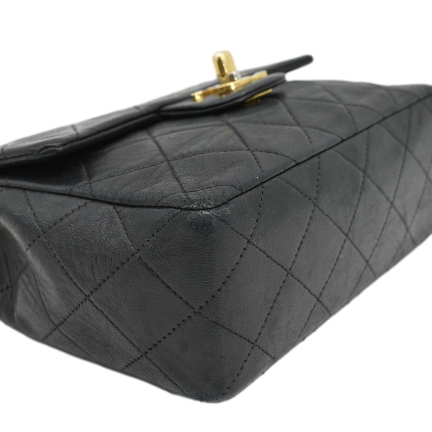 CHANEL Classic Flap  Mini Square Lambskin Leather Crossbody Bag Black