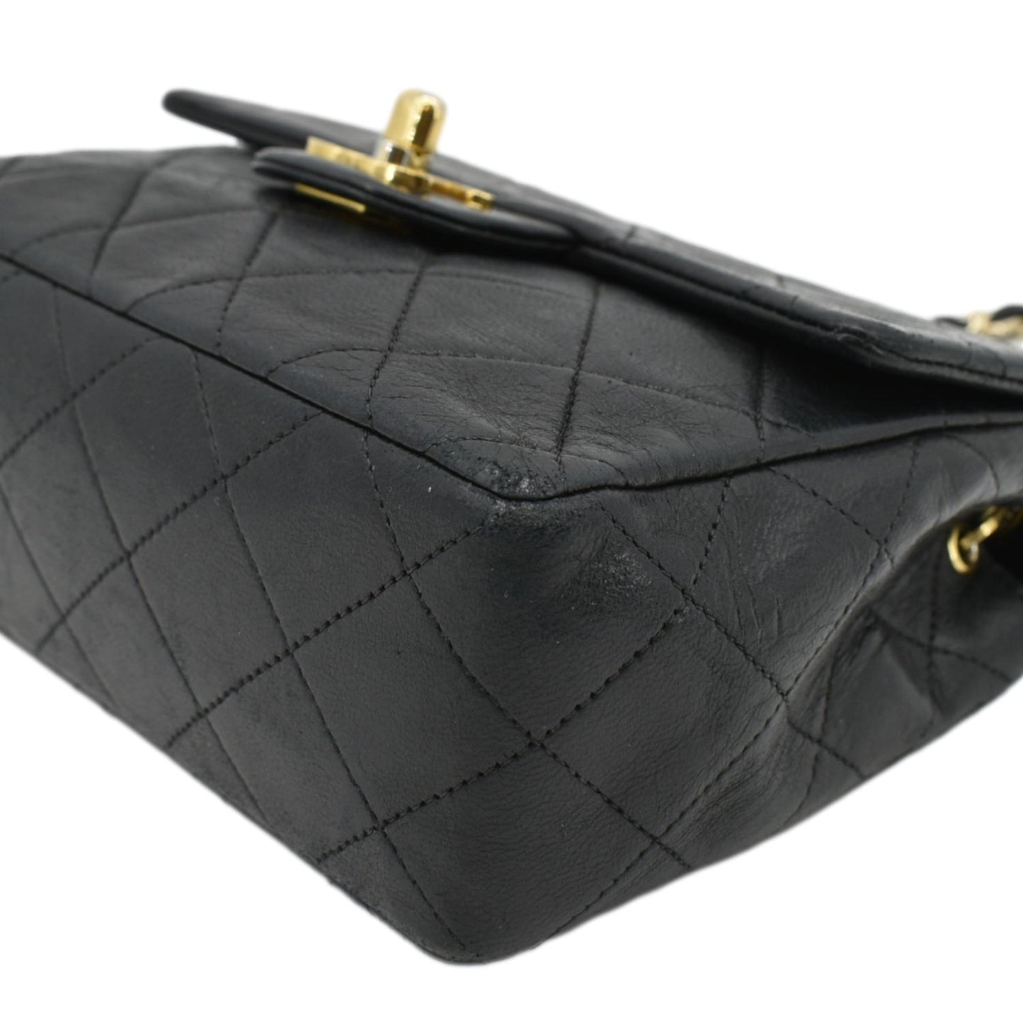 CHANEL Classic Flap  Mini Square Lambskin Leather Crossbody Bag Black