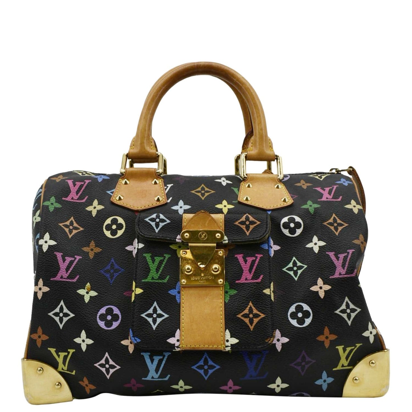 LOUIS VUITTON  30 Monogram Multicolor Satchel Bag Black