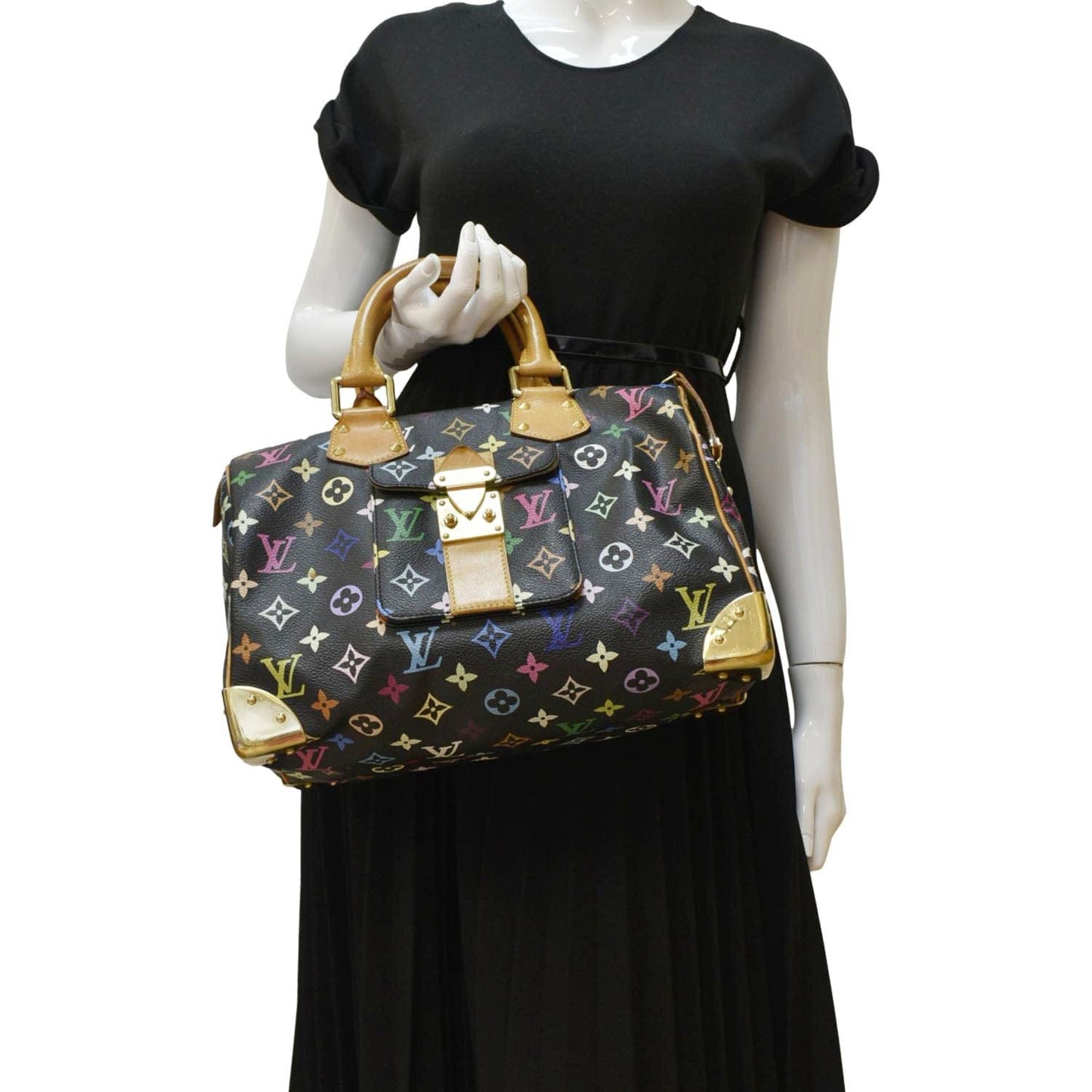 LOUIS VUITTON  30 Monogram Multicolor Satchel Bag Black