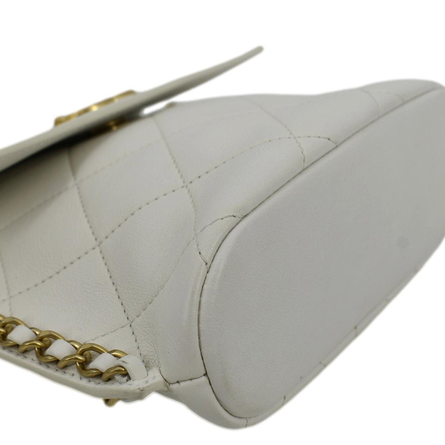 CHANEL Chain Flap Quilted Leather Hobo Shoulder Bag Ivory