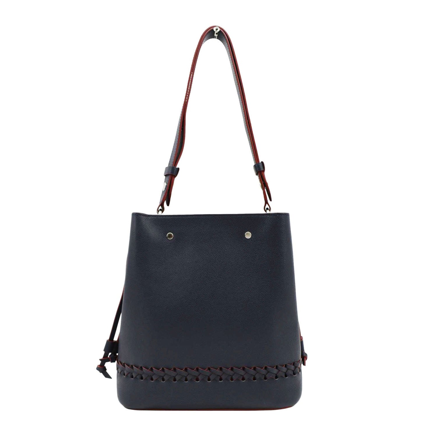 LOUIS VUITTON Lockme Braided  Leather Shoulder Bucket Bag Navy