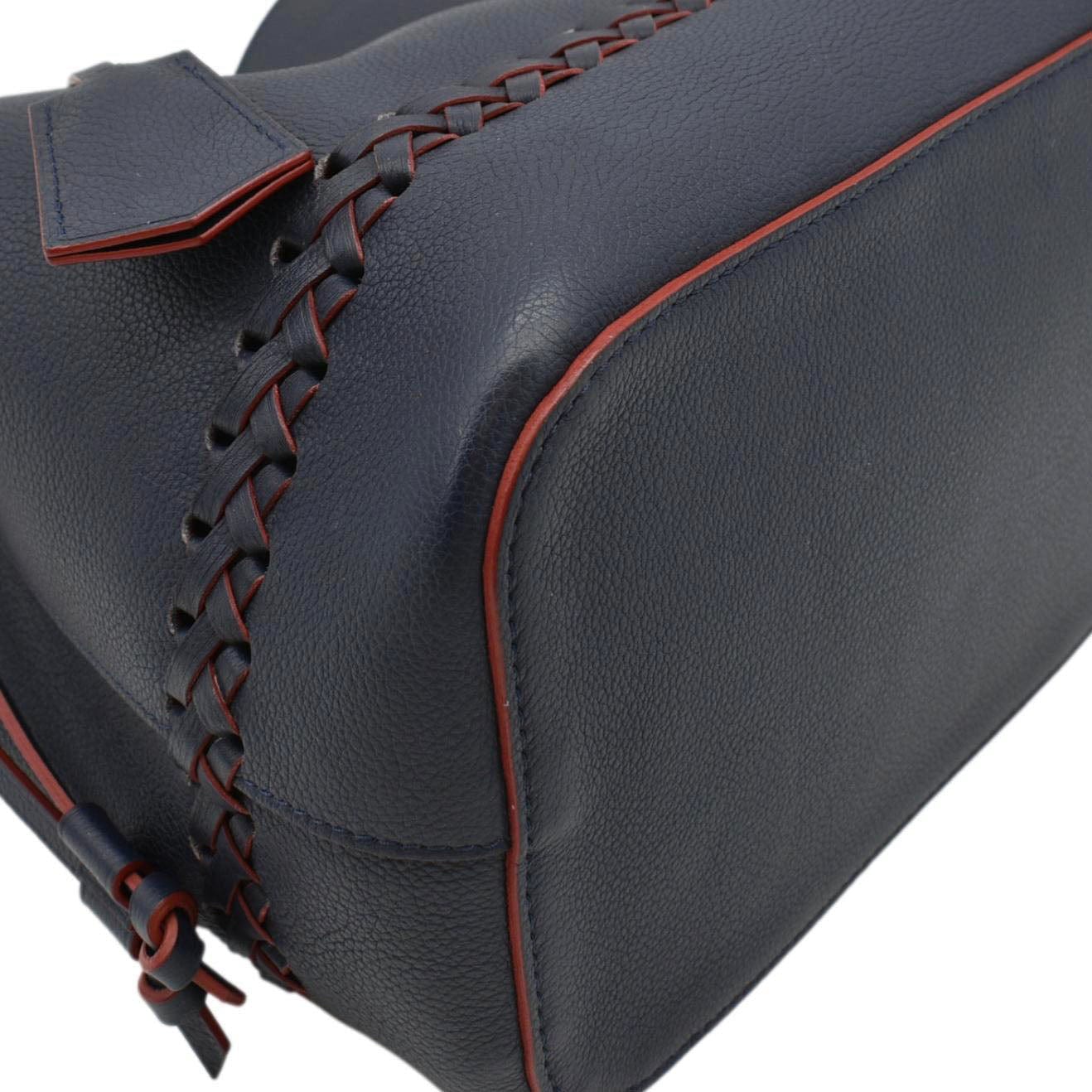 LOUIS VUITTON Lockme Braided  Leather Shoulder Bucket Bag Navy