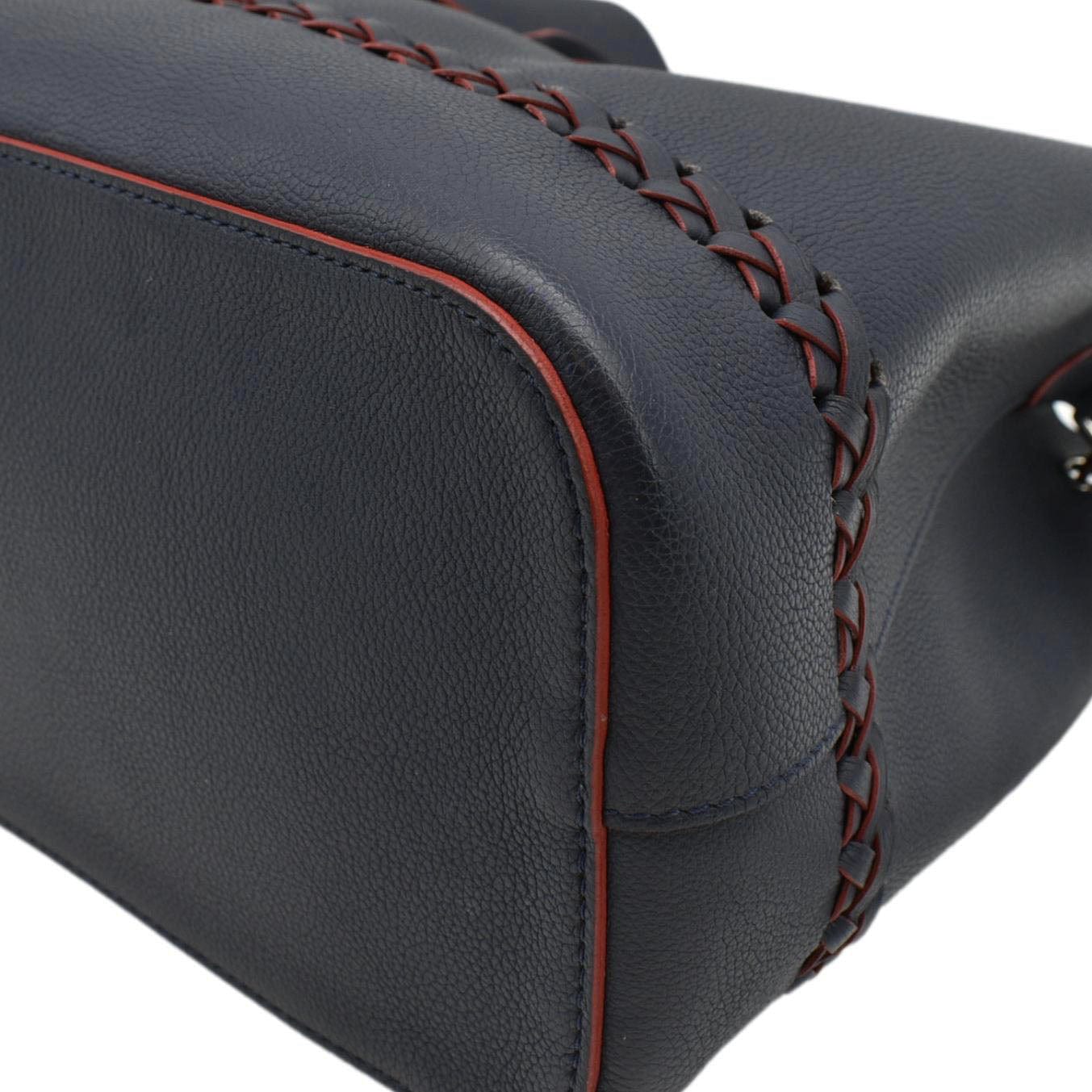 LOUIS VUITTON Lockme Braided  Leather Shoulder Bucket Bag Navy