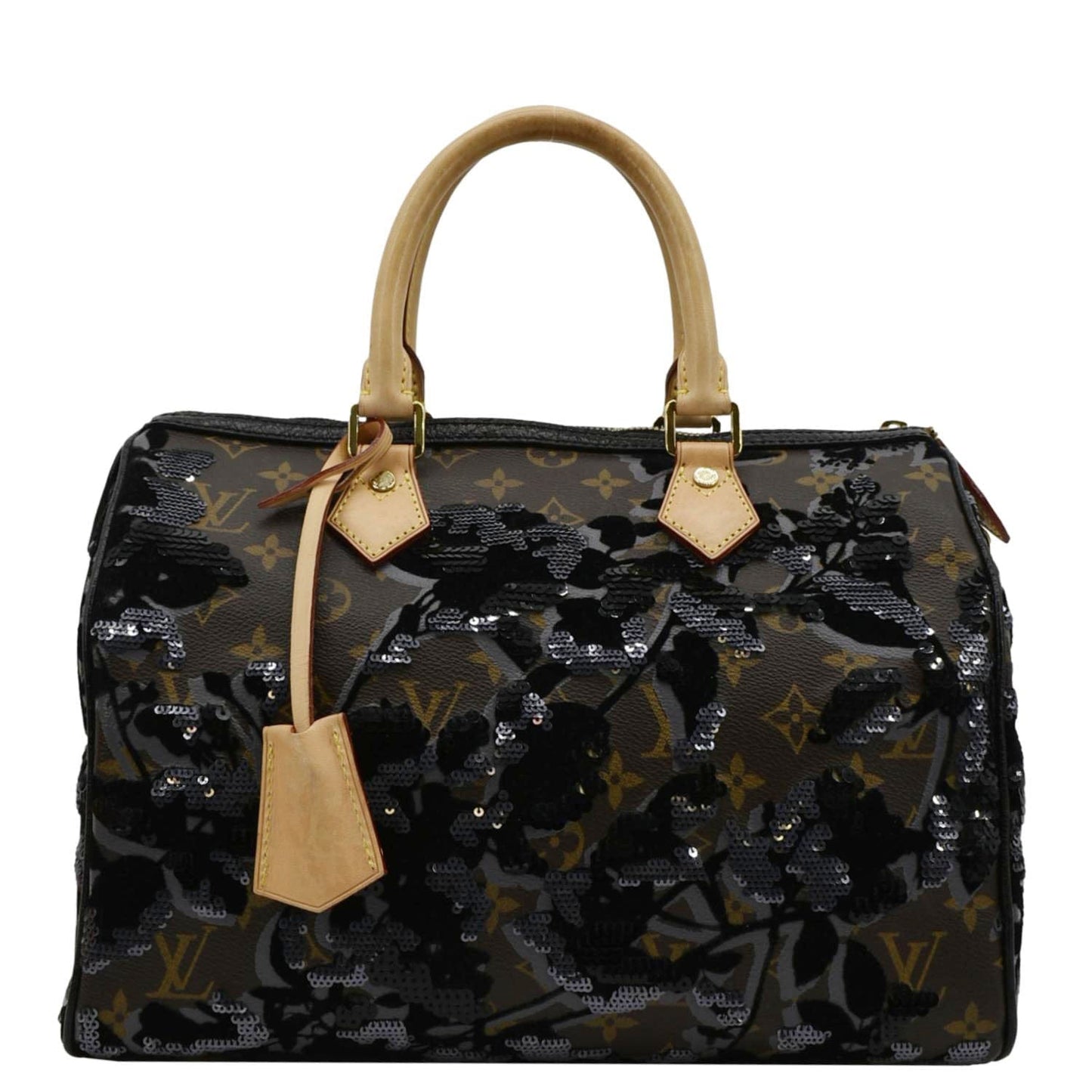 LOUIS VUITTON  30 Fleur De Jais Monogram Sequins Satchel Bag Black