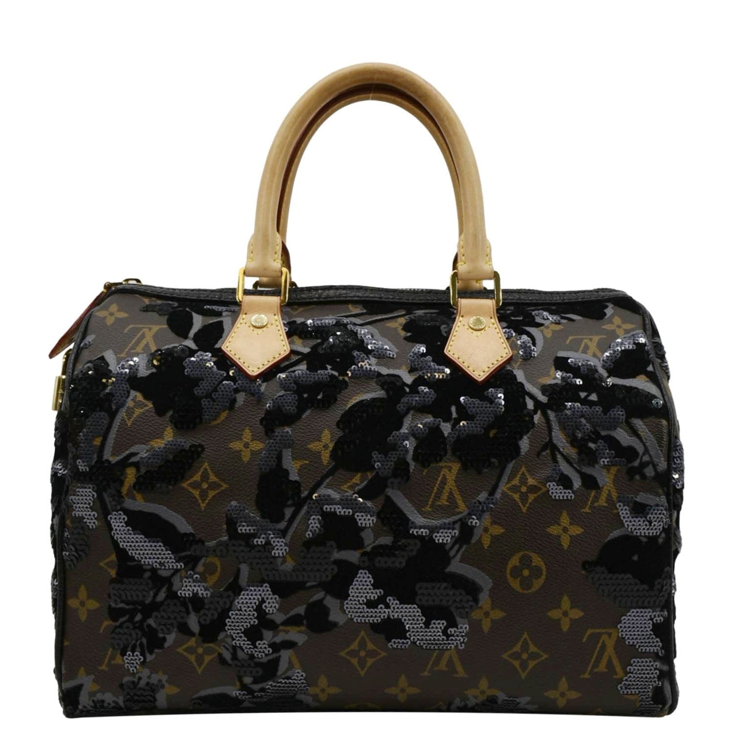 LOUIS VUITTON  30 Fleur De Jais Monogram Sequins Satchel Bag Black