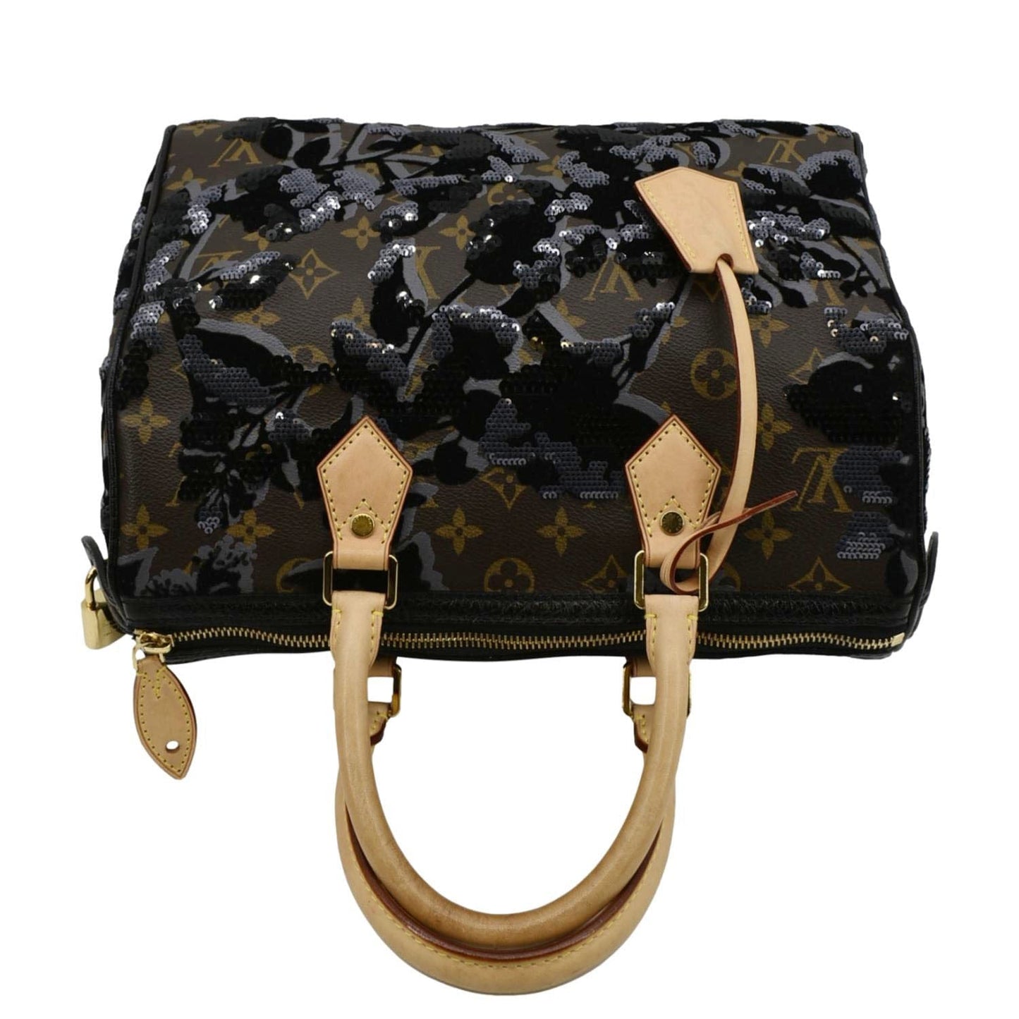 LOUIS VUITTON  30 Fleur De Jais Monogram Sequins Satchel Bag Black
