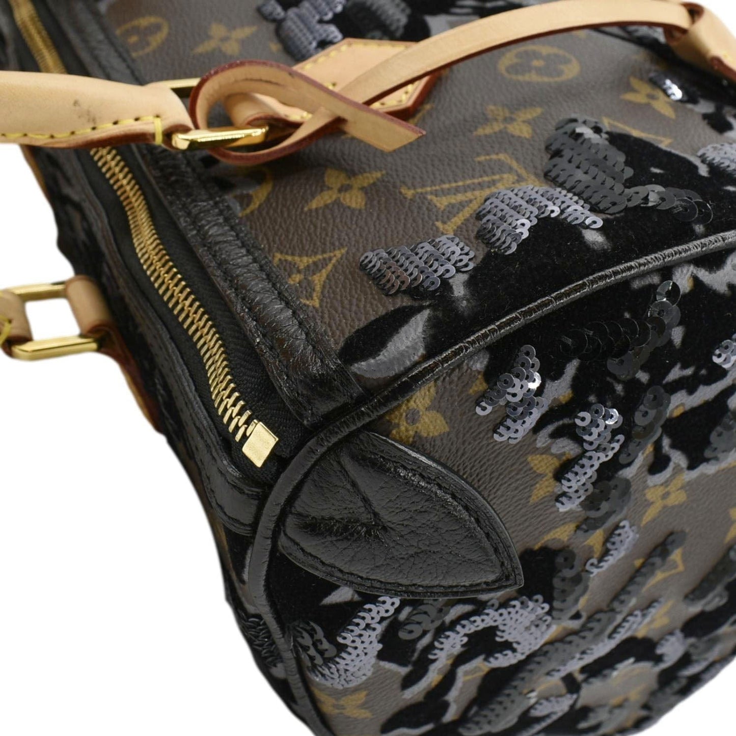 LOUIS VUITTON  30 Fleur De Jais Monogram Sequins Satchel Bag Black
