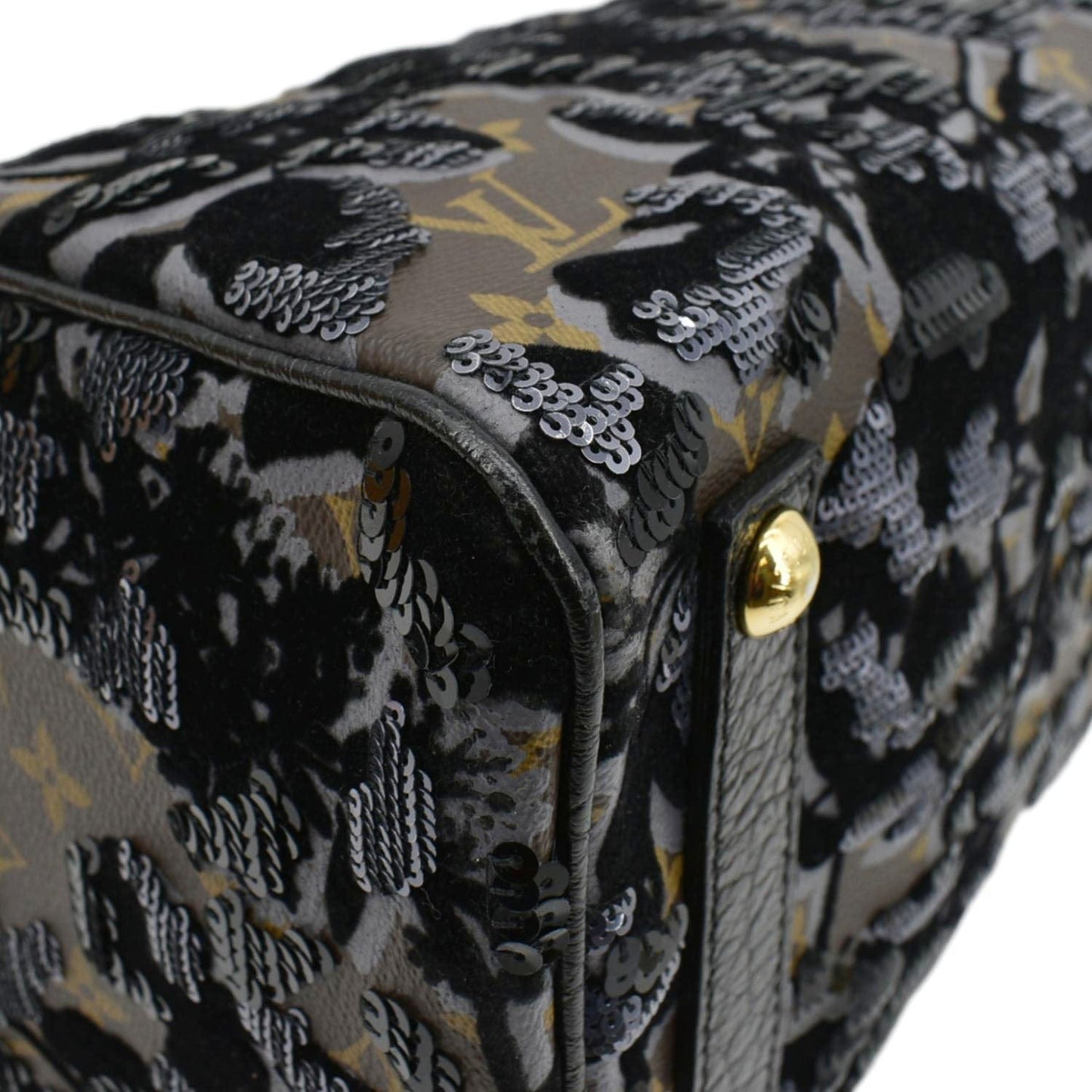 LOUIS VUITTON  30 Fleur De Jais Monogram Sequins Satchel Bag Black