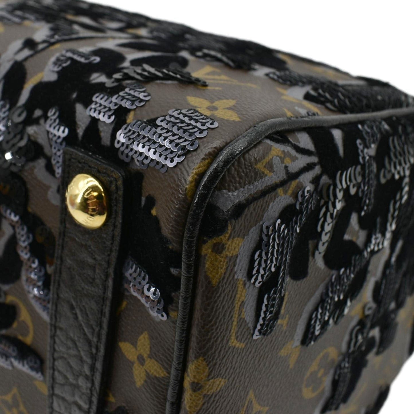 LOUIS VUITTON  30 Fleur De Jais Monogram Sequins Satchel Bag Black