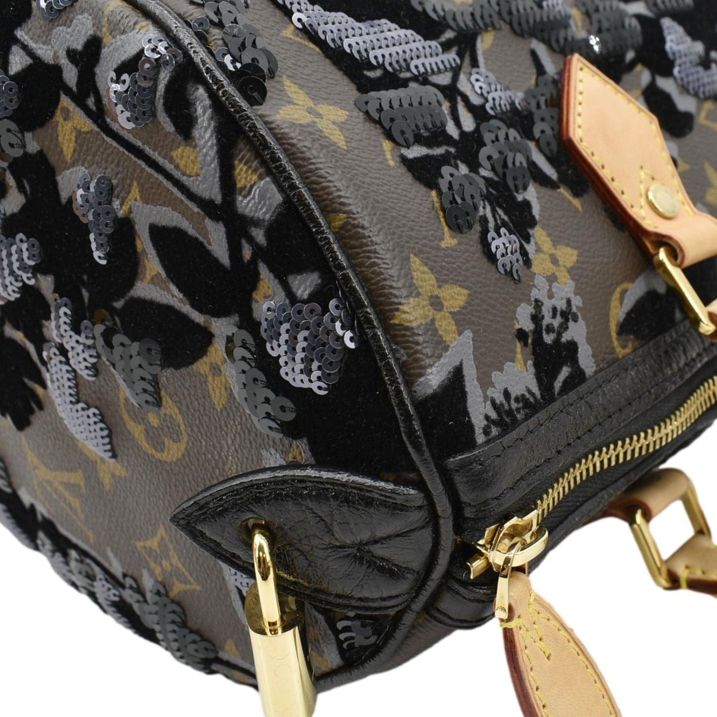 LOUIS VUITTON  30 Fleur De Jais Monogram Sequins Satchel Bag Black