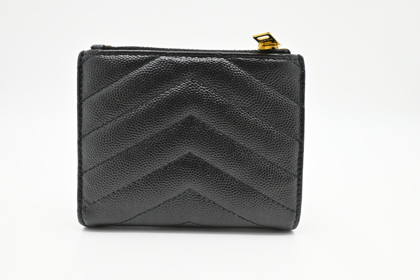 YSL Saint Laurent Compact Wallet in Black Pebbled Leather