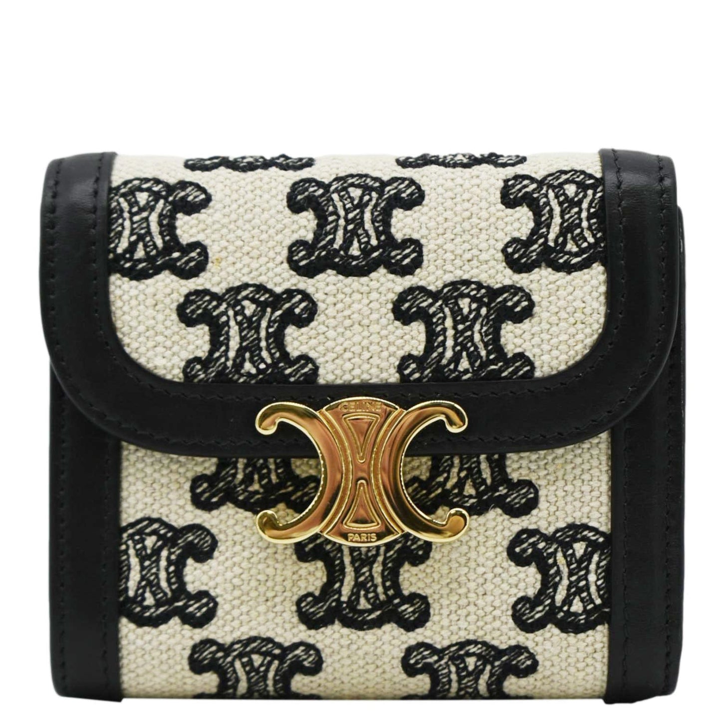 Luxury CELINE Triomphe Small Coated Canvas Wallet Black