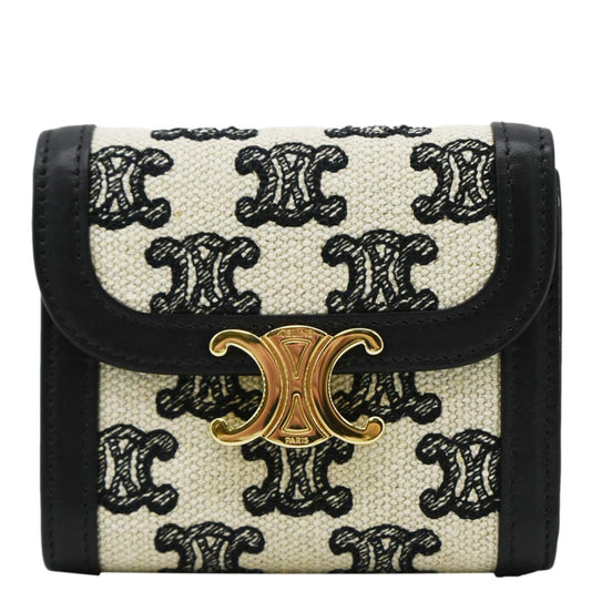 Luxury CELINE Triomphe Small Coated Canvas Wallet Black