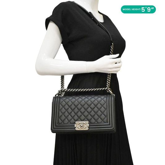 CHANEL Boy Flap Medium Quilted Leather Shoulder Bag Black