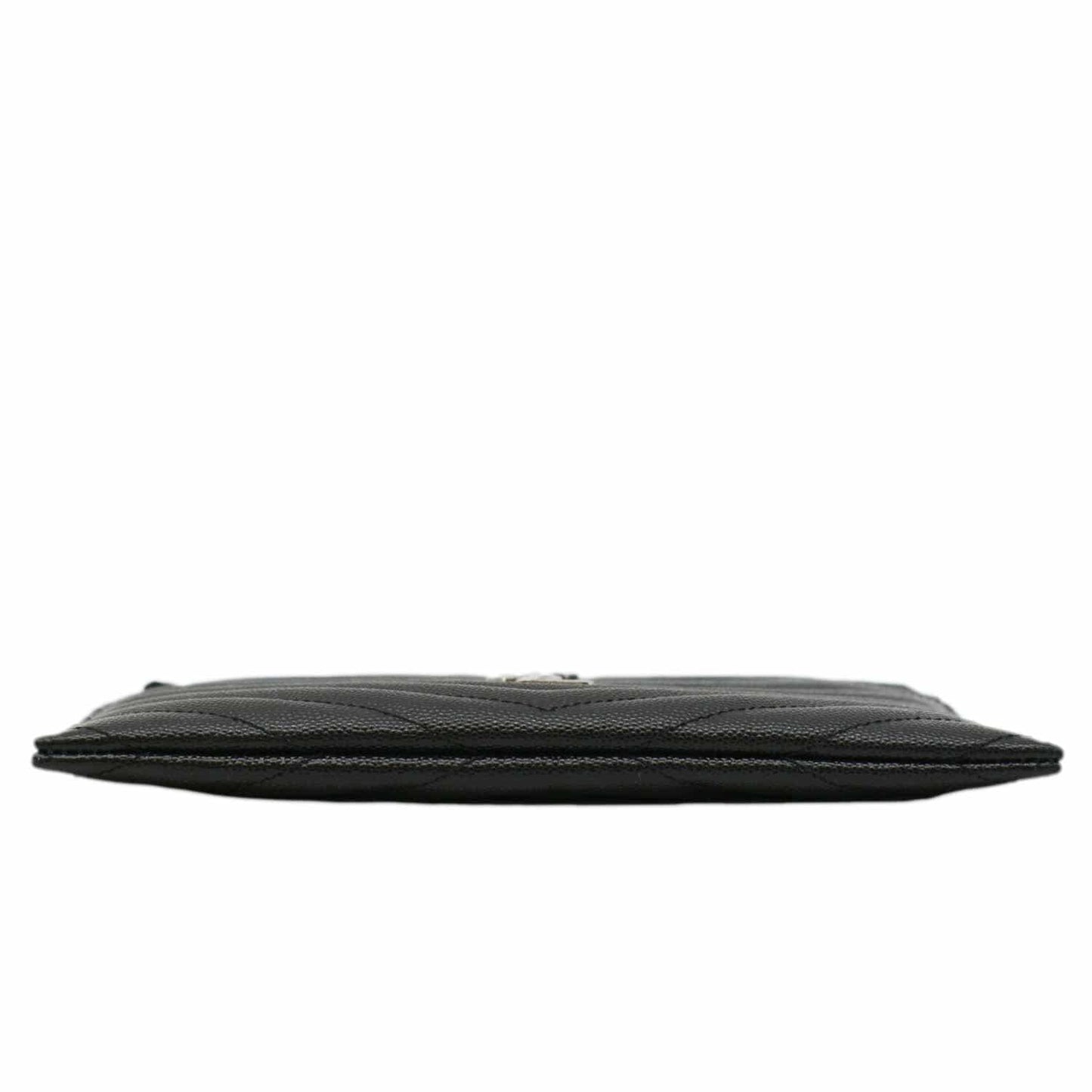 YVES SAINT LAURENT Monogram Bill Grain De Poudre Chevron Leather Zip Pouch Black