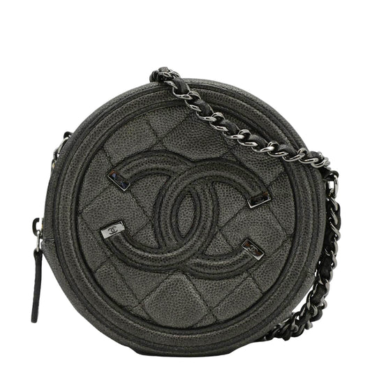 Chanel Round Filigree Caviar Quilted Leather Crossbody Bag Black