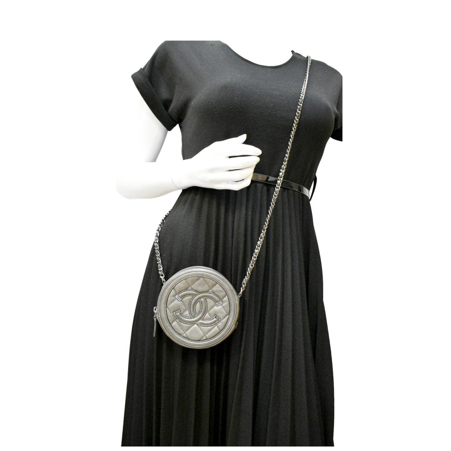 CHANEL Round Filigree Caviar Quilted Leather Crossbody Bag Black