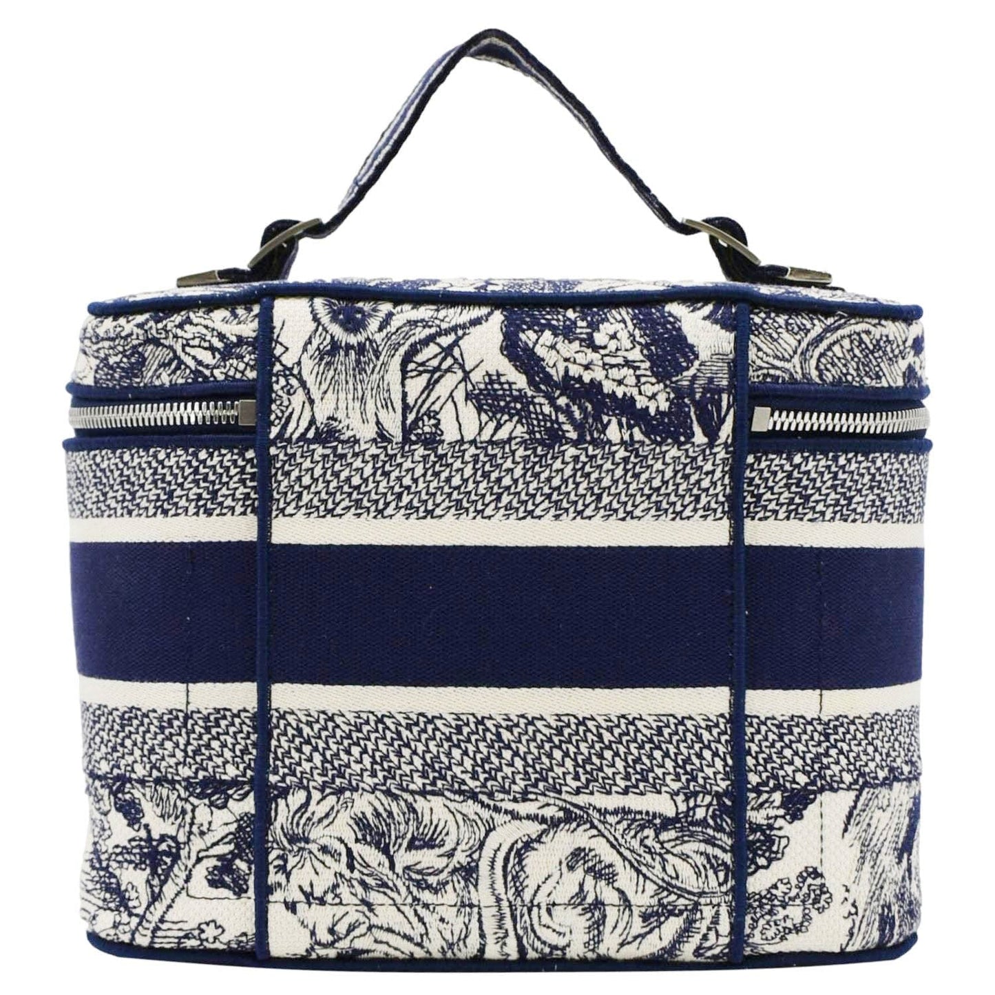 CHRISTIAN DIOR Travel Oblique Embroidery Canvas Vanity Case Blue