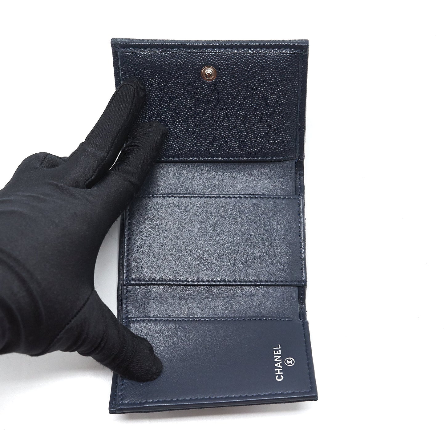 Chanel Small Compact Wallet Caviar leather indigo