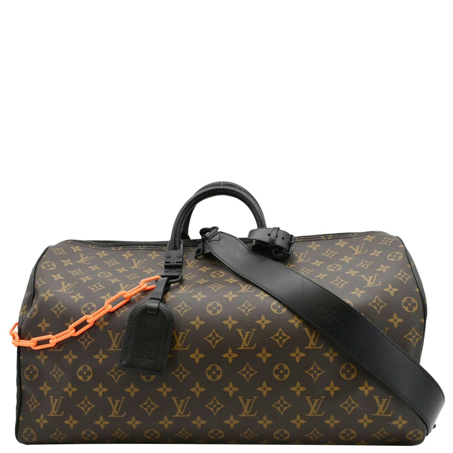 LOUIS VUITTON Keepall 50 Bandouliere Virgil Abloh Monogram Canvas Chain Travel Bag Brown