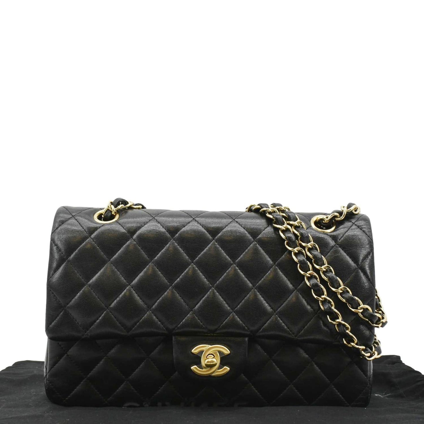 CHANEL Classic Medium Double Flap Quilted Leather Shoulder Bag Black