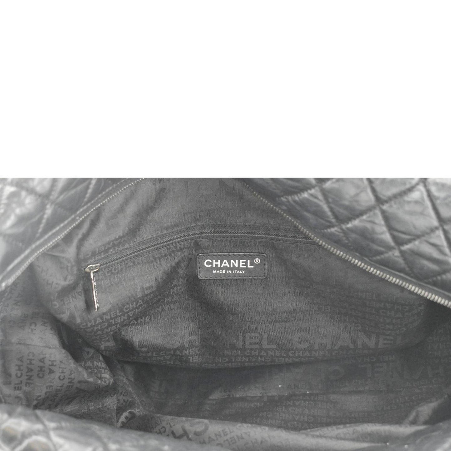 CHANEL Distressed  Ligne Braid Calfskin Leather Tote Bag Black