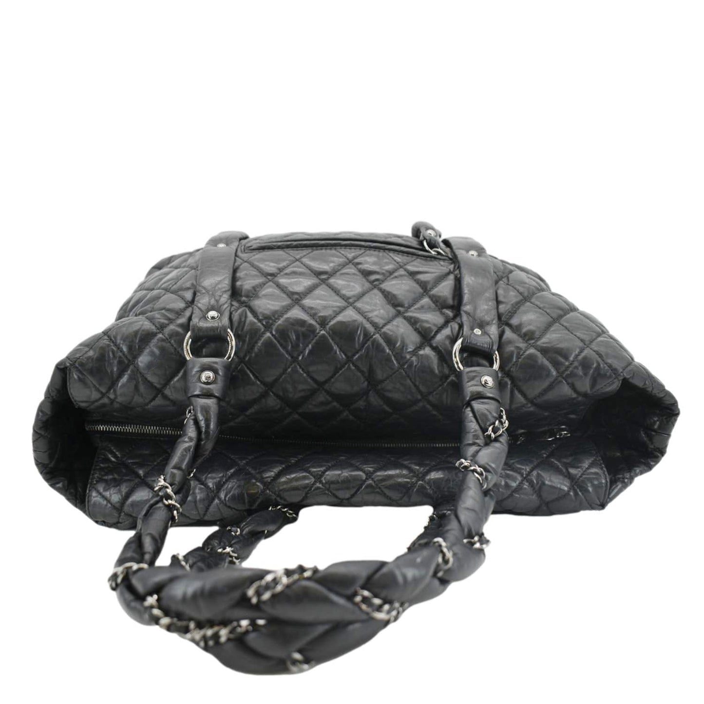 CHANEL Distressed  Ligne Braid Calfskin Leather Tote Bag Black