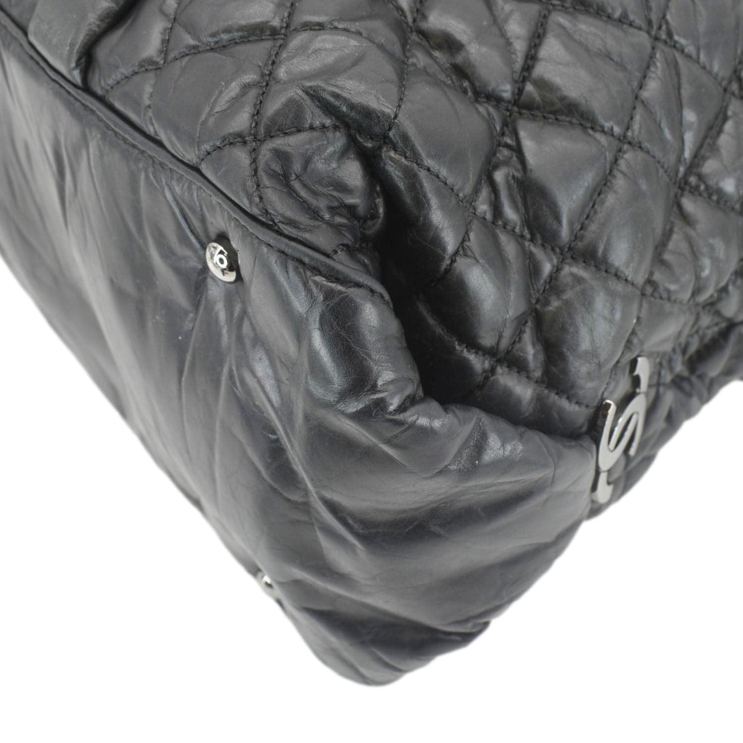 CHANEL Distressed  Ligne Braid Calfskin Leather Tote Bag Black