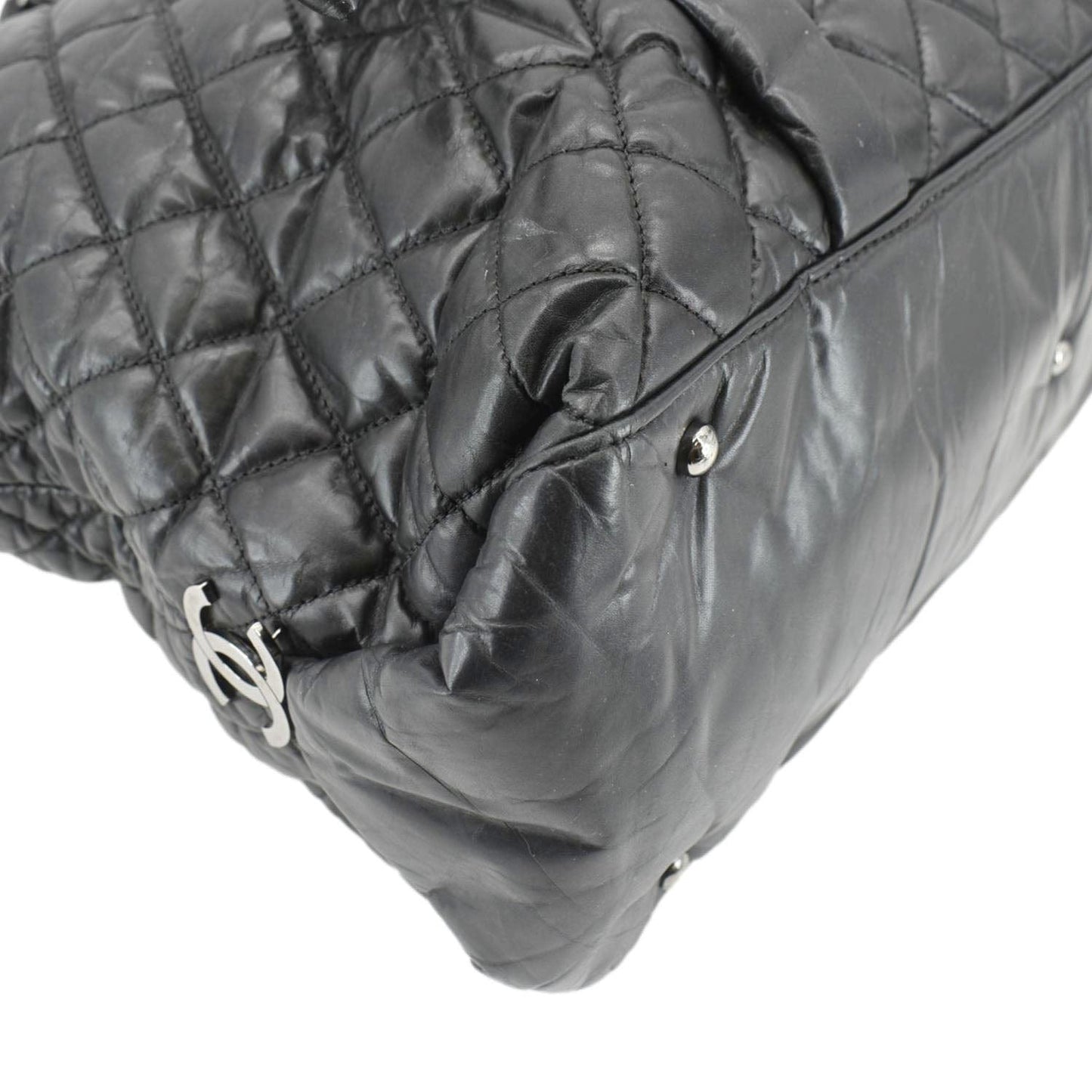 CHANEL Distressed  Ligne Braid Calfskin Leather Tote Bag Black