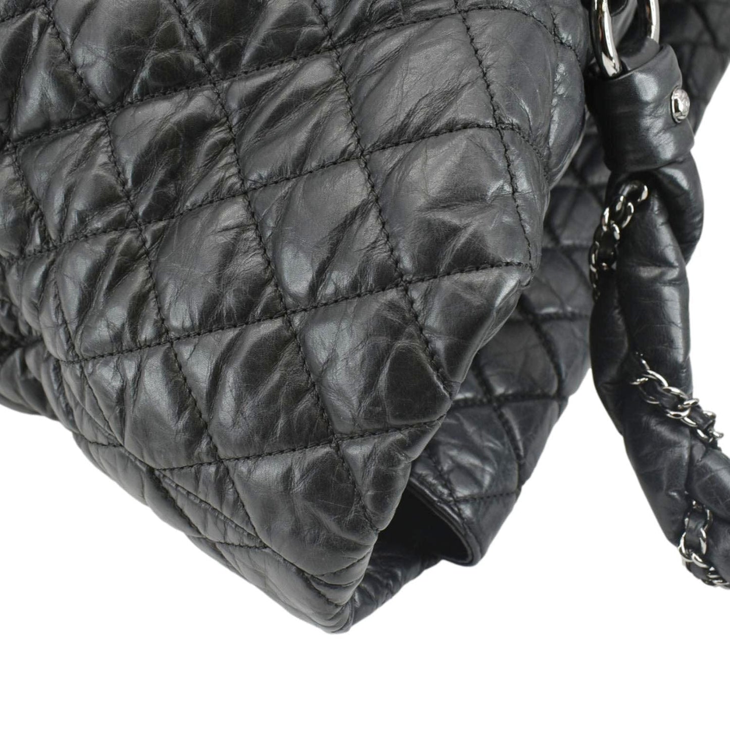 CHANEL Distressed  Ligne Braid Calfskin Leather Tote Bag Black